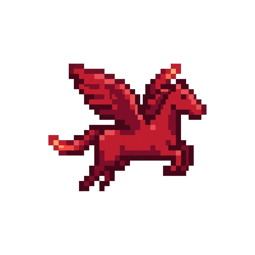Pixel-art rendering of Dallas's red flying Pegasus sign